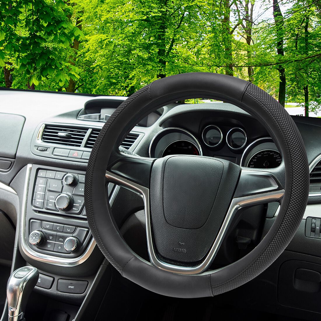 SCA Steering Wheel Cover - Leather Look, Black, 380mm, , scanz_hi-res