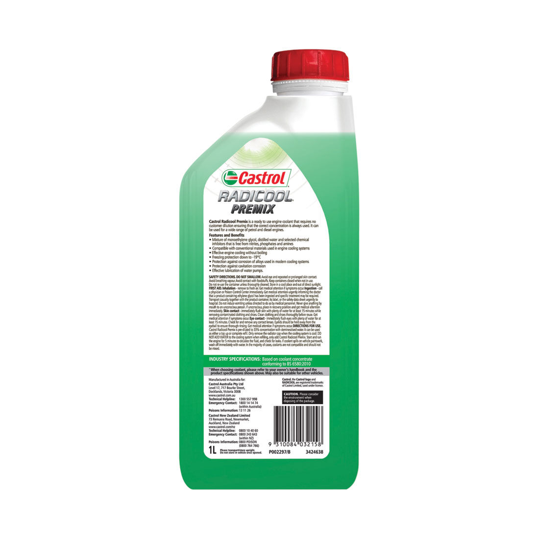 Castrol Green Radicool Ready To Use Coolant SF Premix - 1 Litre, , scanz_hi-res