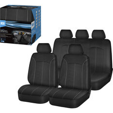 SCA Mesh Seat Cover Pack Black Adjustable Headrests Front Pair & Rear Bench, , scanz_hi-res