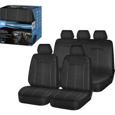 SCA Mesh Seat Cover Pack Black Adjustable Headrests Front Pair & Rear Bench, , scanz_hi-res