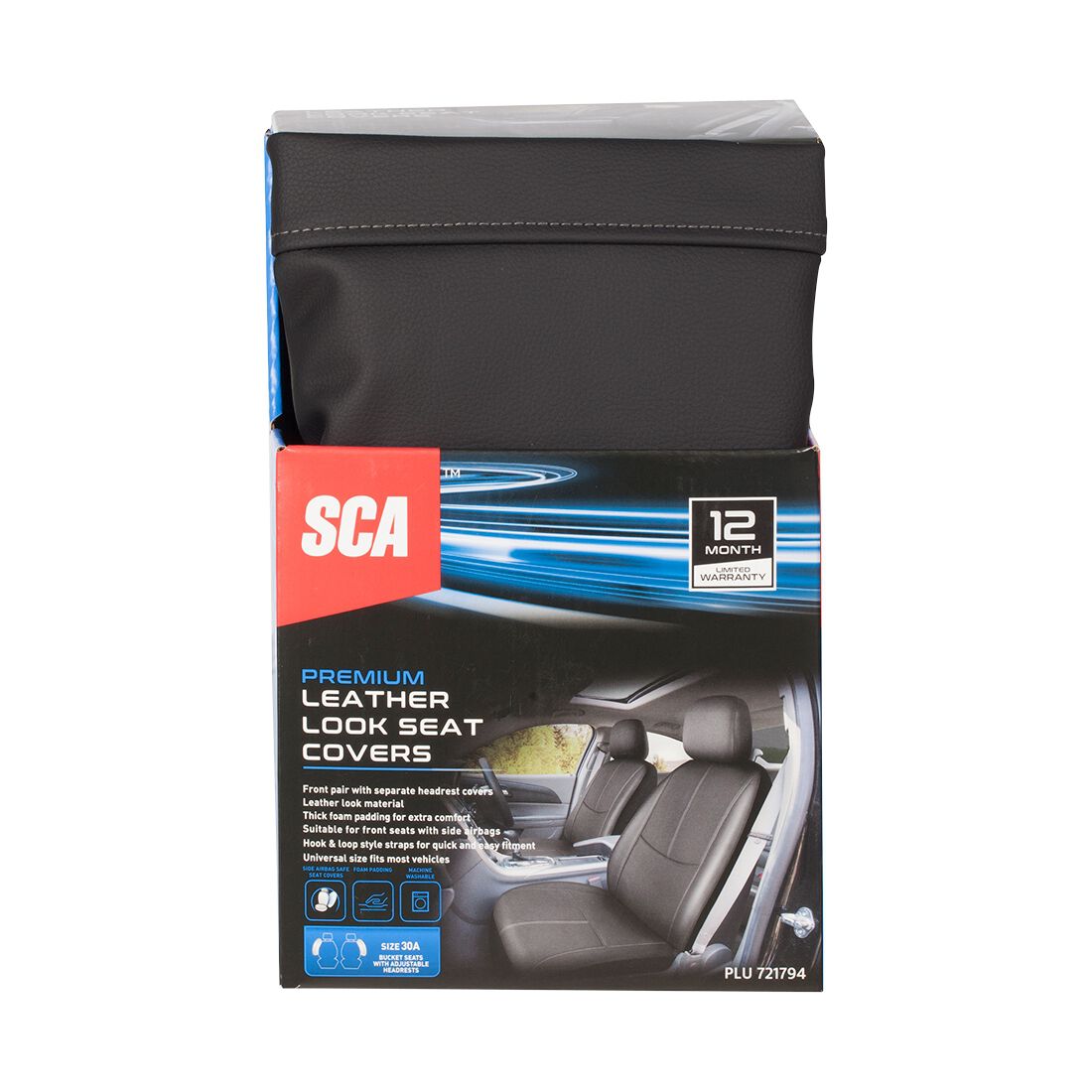 SCA Leather Look Stitch Seat Covers Black & Grey, Adjustable Headrests, Airbag Compatible, Size 30A, , scanz_hi-res