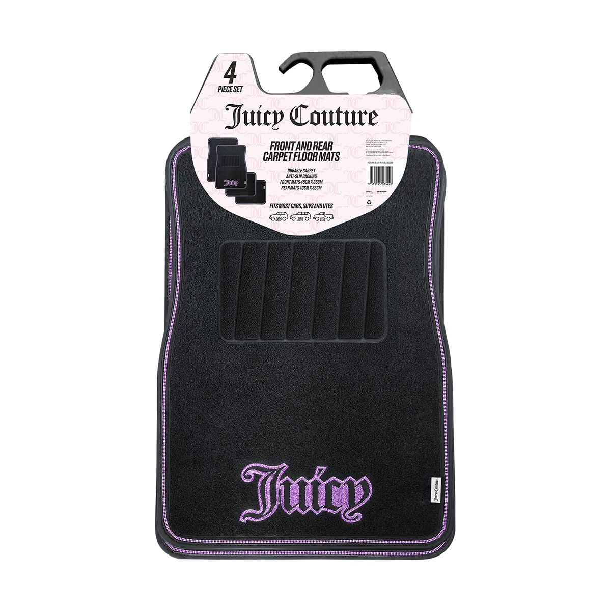 Juicy Couture 4 Piece Juicy Bling Carpet Floor Mats - Black/Purple, , scanz_hi-res