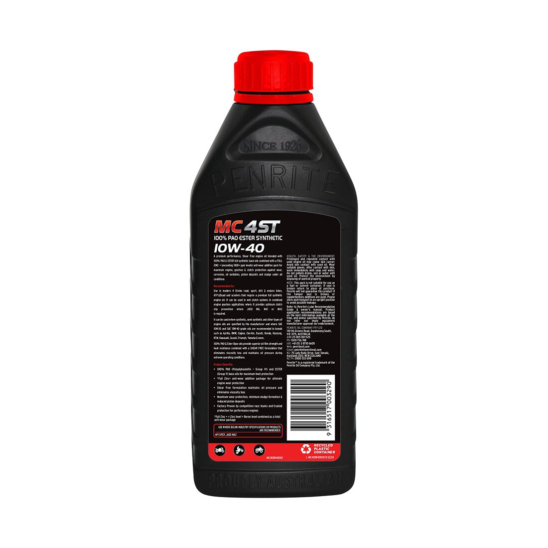 Penrite MC-4 PAO Ester Motorcycle Oil - 10W-40, 1 Litre, , scanz_hi-res