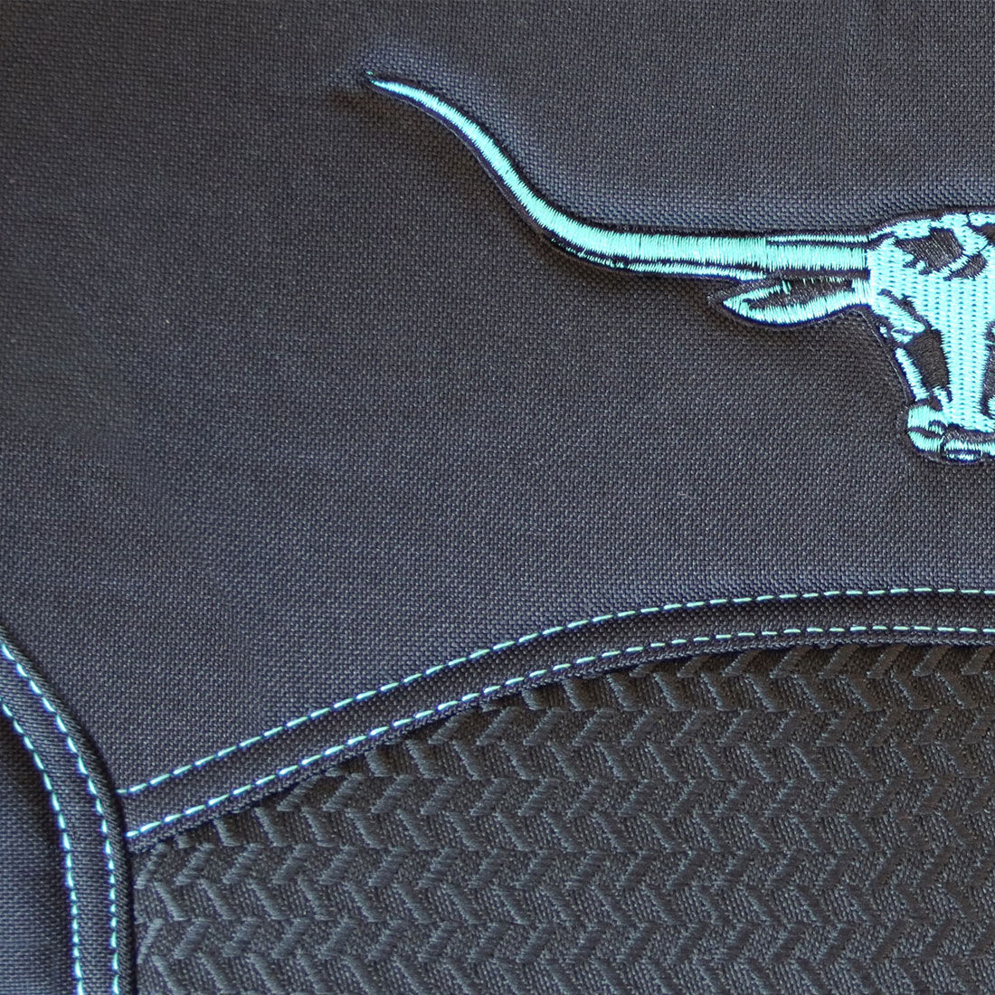 R.M.Williams Aqua Jacquard Seat Covers Black/Aqua Adjustable Headrests Airbag Compatible, , scanz_hi-res