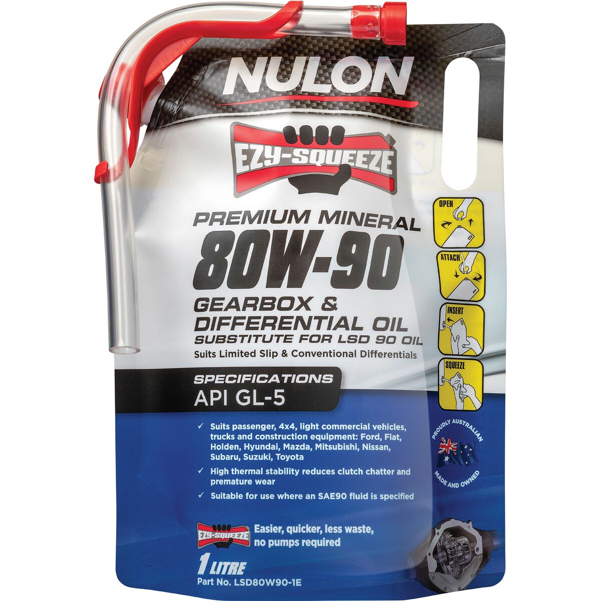NULON EZY-SQUEEZE Gearbox & Differential Oil - 80W-90, 1 Litre, , scanz_hi-res