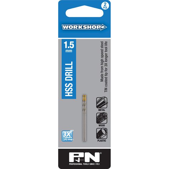 P&N Workshop Drill Bit HSS Tin Tipped 1.5mm 2 Pack, , scanz_hi-res