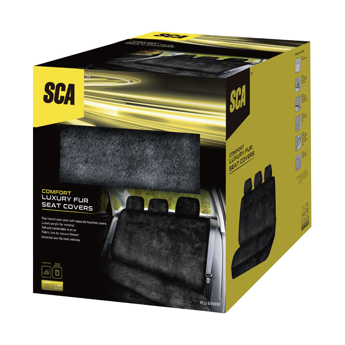 SCA Luxury Fur Seat Cover Black Adjustable Headrests Rear Seat Size 06H, , scanz_hi-res