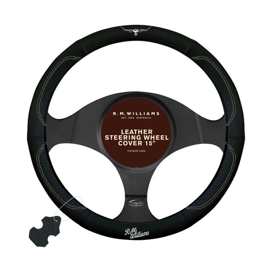 R.M.Williams Steering Wheel Cover Leather Black 380mm, , scanz_hi-res
