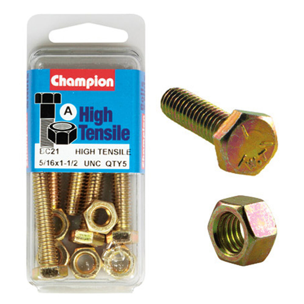 Champion High Tensile Bolts and Nuts BC21, 5/16"UNC x 11/2