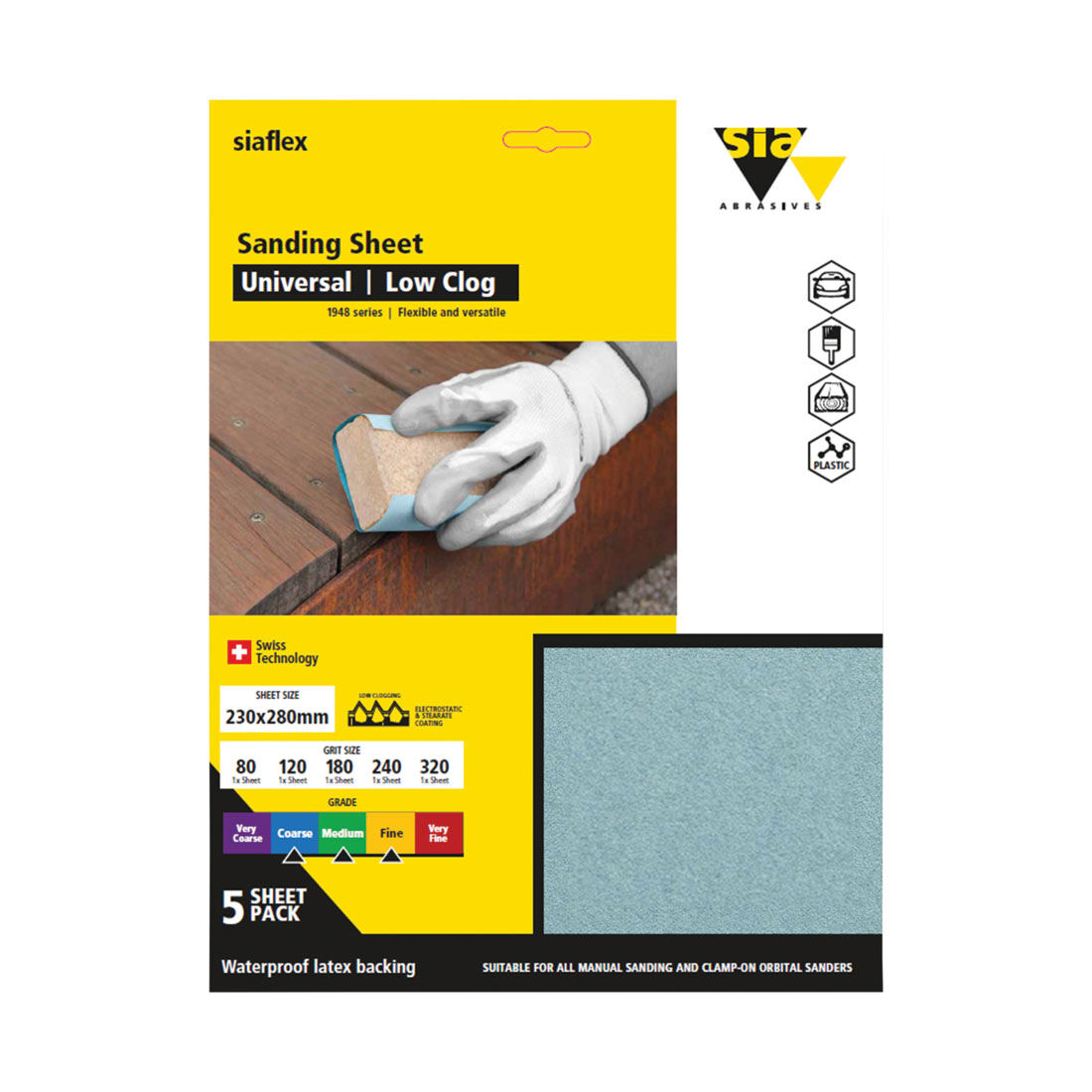 SIA Abrasives Sandpaper 5 Pack Mixed - Siaflex 1948, , scanz_hi-res