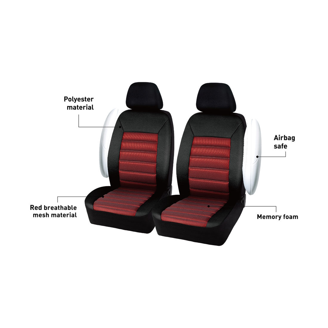 SCA Memory Foam Seat Covers Red Adjustable Headrests Airbag Compatible, , scanz_hi-res