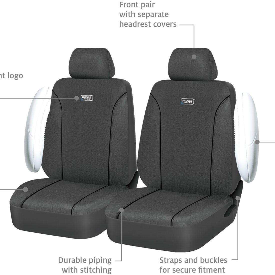 Ridge Ryder Canvas Seat Covers Charcoal/Black 30SAB, , scanz_hi-res