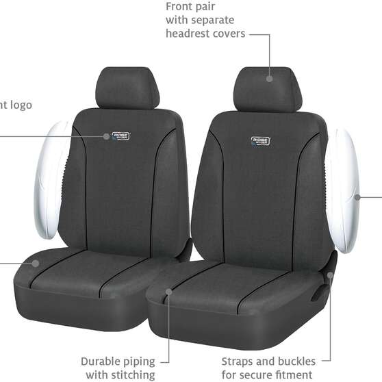 Ridge Ryder Canvas Seat Covers Charcoal/Black 30SAB, , scanz_hi-res
