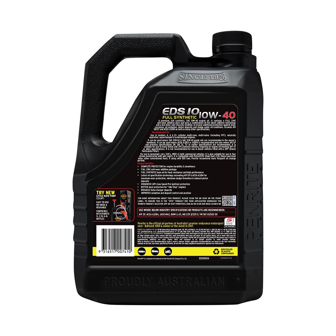 Penrite Full Synthetic Engine Oil - 10W-40 4 Litre, , scanz_hi-res