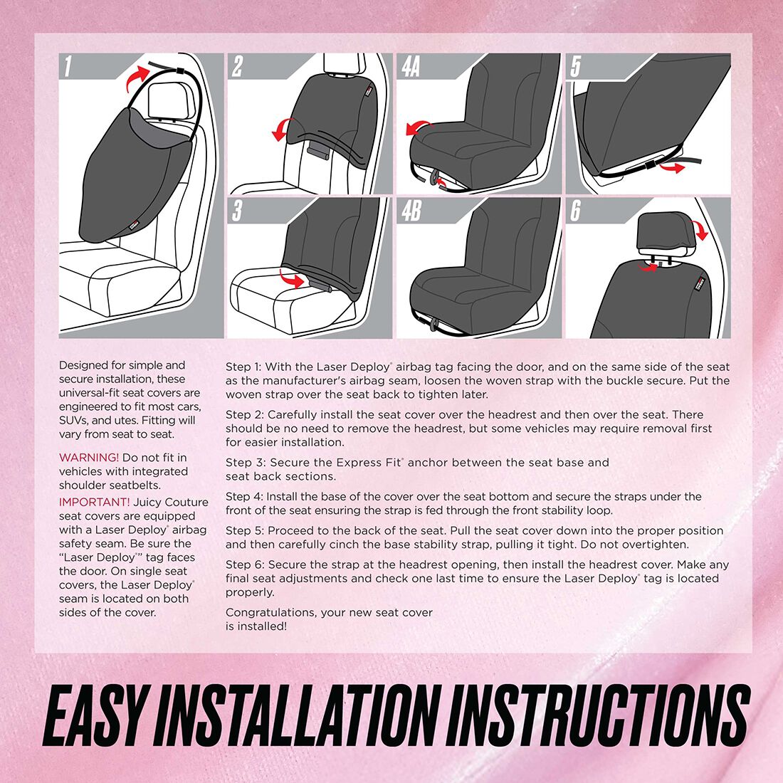 Juicy Couture 2 Piece OG Big Bling Seat Covers - Pink, , scanz_hi-res