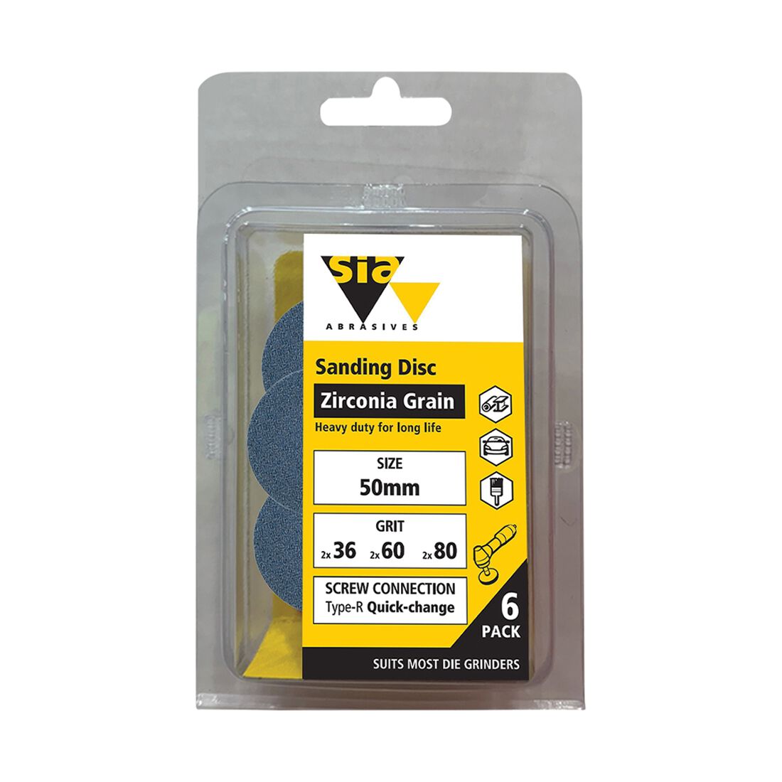 SIA Abrasives Abrasive Disc 50mm, 2820 Series, Quick Change, Mixed Grit, 6 Pack, , scanz_hi-res