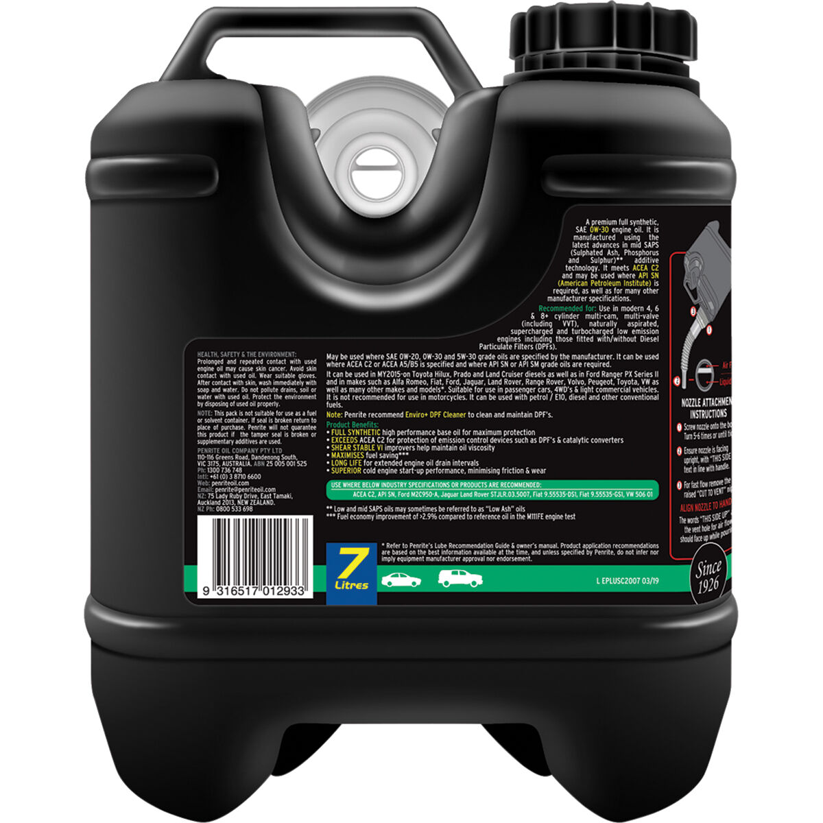 Penrite Enviro+ C2 Engine Oil 0W-30 7 Litre, , scanz_hi-res