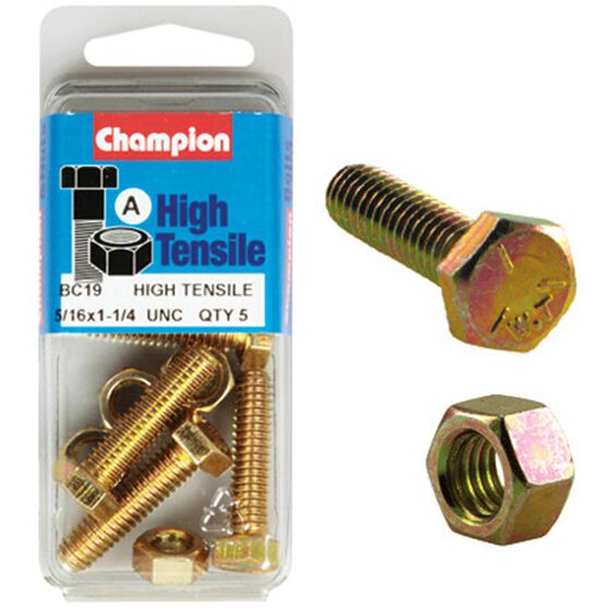 Champion High Tensile Bolts and Nuts BC19, 5/16"UNC x 1-1/4", , scanz_hi-res