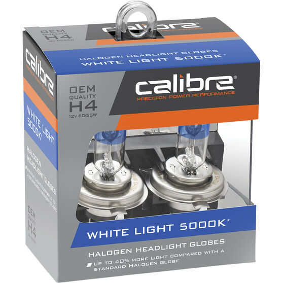 Calibre White Light 5000K Headlight Globes - H4, 12V 60/55W, CA5000H4, , scanz_hi-res