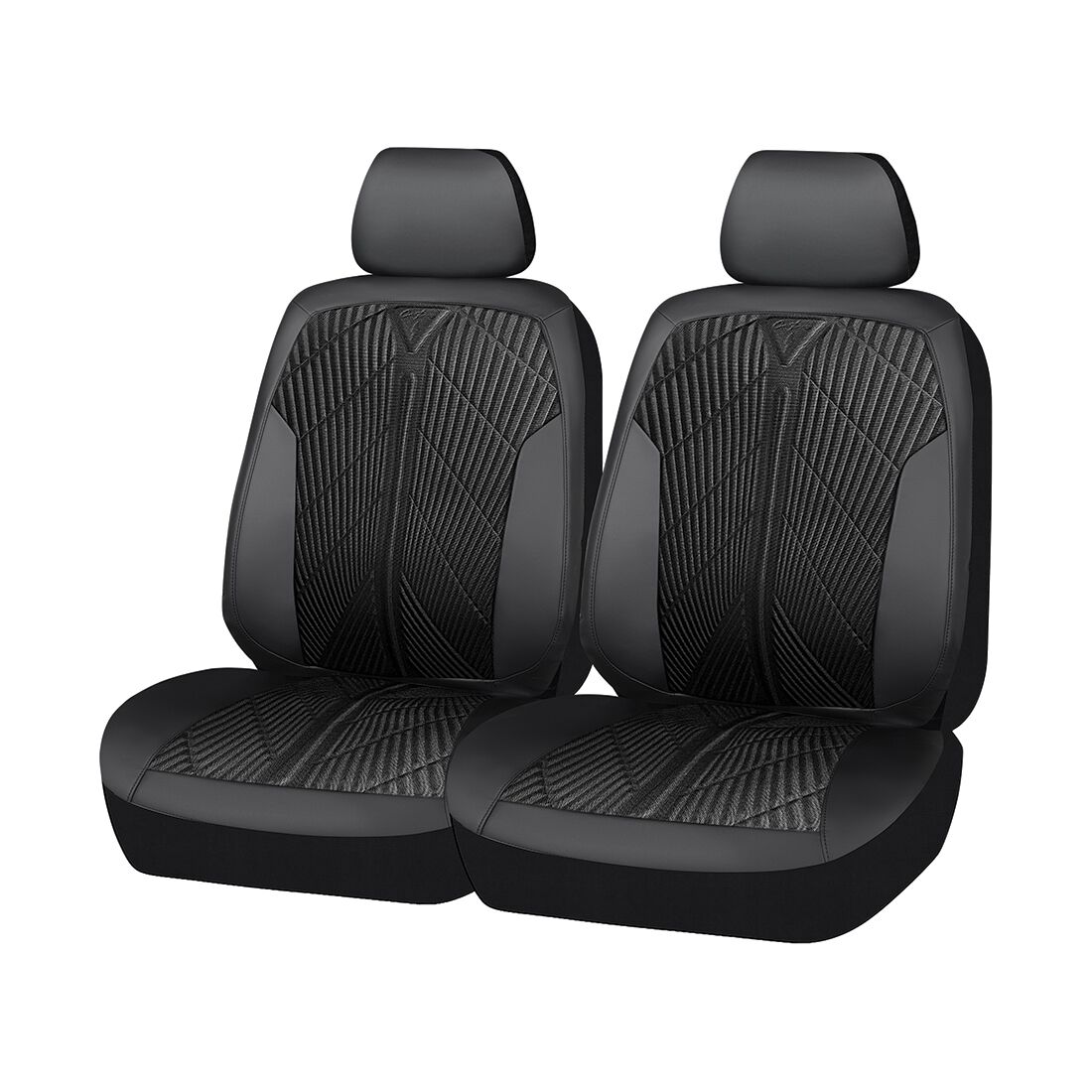 SCA Embossed Leather Look Front Seat Covers Black, , scanz_hi-res