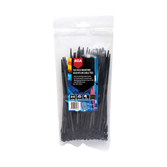 SCA Cable Ties Head Mount - Black, 200mm x 4.8mm, 100 Pack, , scanz_hi-res