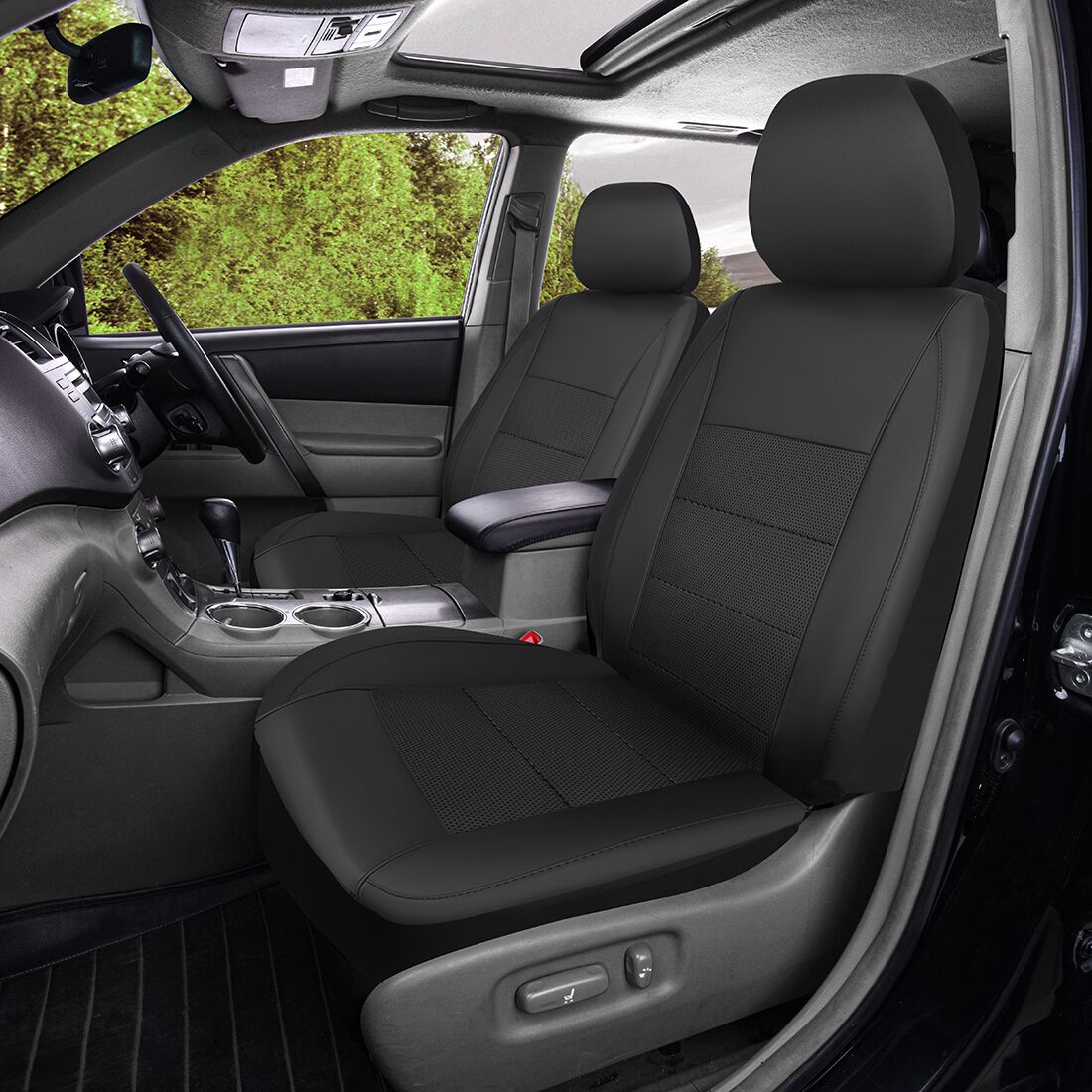 SCA Leather Look Seat Covers Black Adjustable Headrests Airbag Compatible 30SAB, , scanz_hi-res