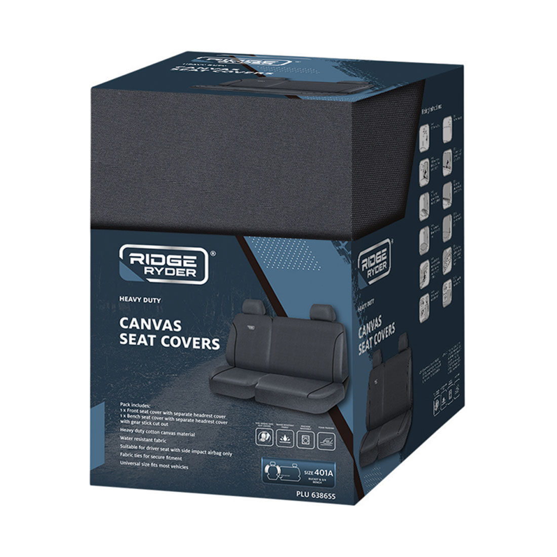 Ridge Ryder Canvas Ute Seat Covers Charcoal/Black Piping Adjustable Headrests Front (with cut out) 401SAB, , scanz_hi-res