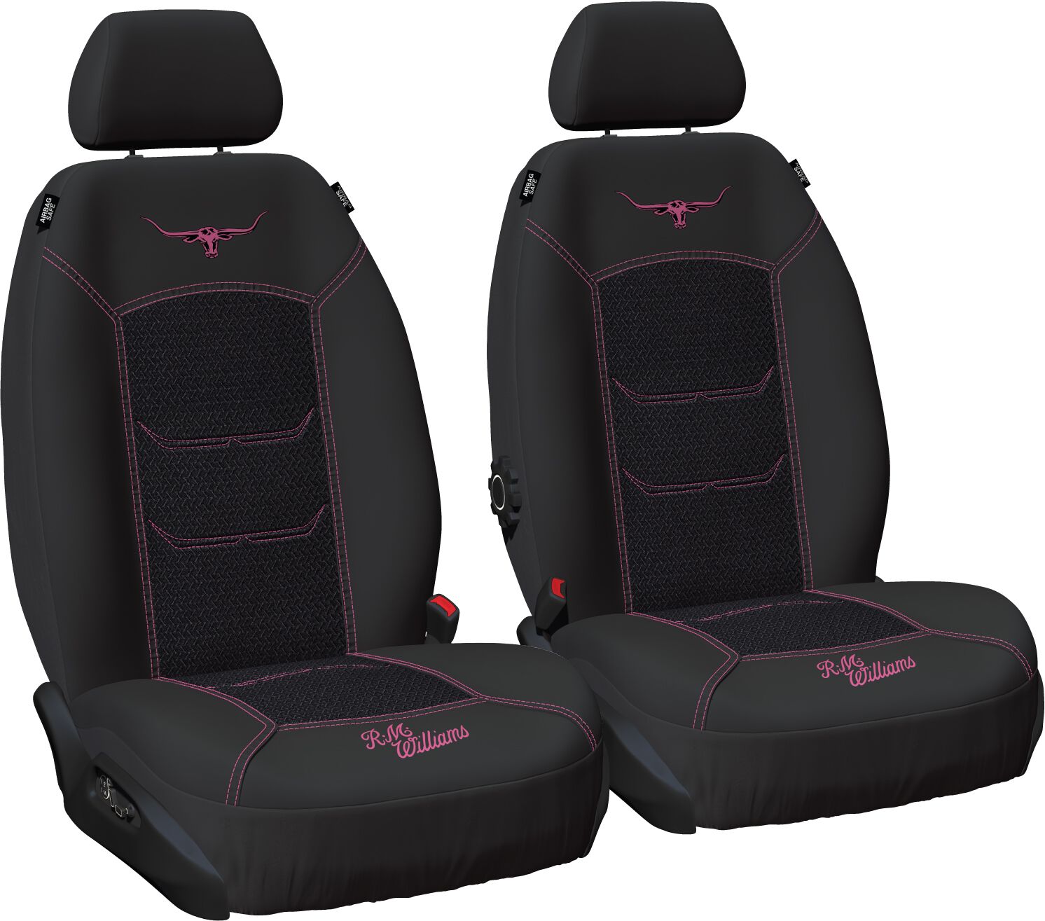 R.M.Williams Jacquard Seat Covers Front Pair Black/Pink Size 30, , scanz_hi-res
