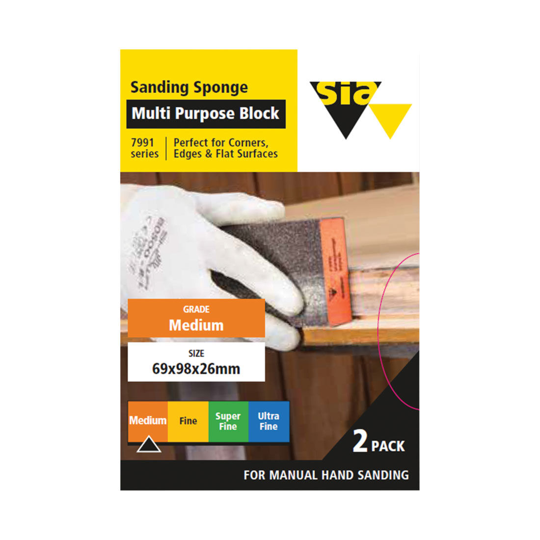 SIA Abrasives Multi-purpose Sanding Block 2 Pack Medium  - Siasponge 7991, , scanz_hi-res