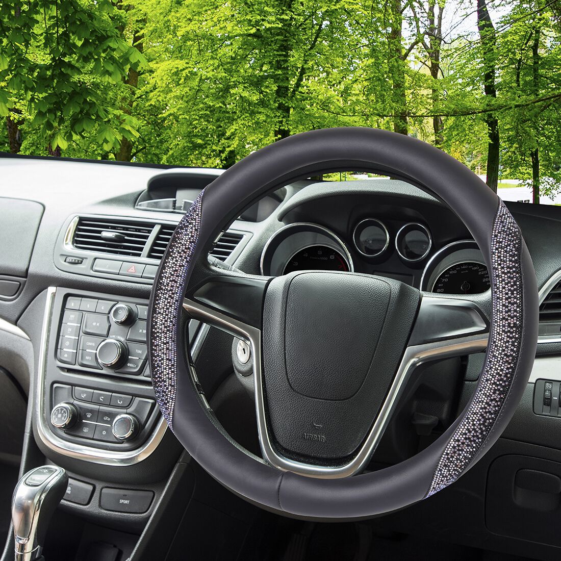 SCA Ombre Bling Leather Look Steering Wheel Cover and Seat Belt Buddies, , scanz_hi-res