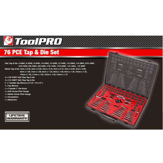 ToolPRO Tap and Die Set Metric and Imperial 76 Piece, , scanz_hi-res
