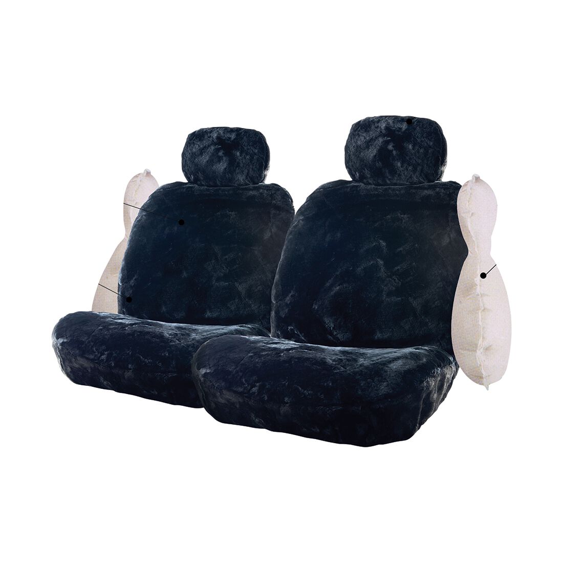 Gold CLOUDLUX Sheepskin Seat Covers - Black Adjustable Headrests Size 30 Airbag Compatible, , scanz_hi-res