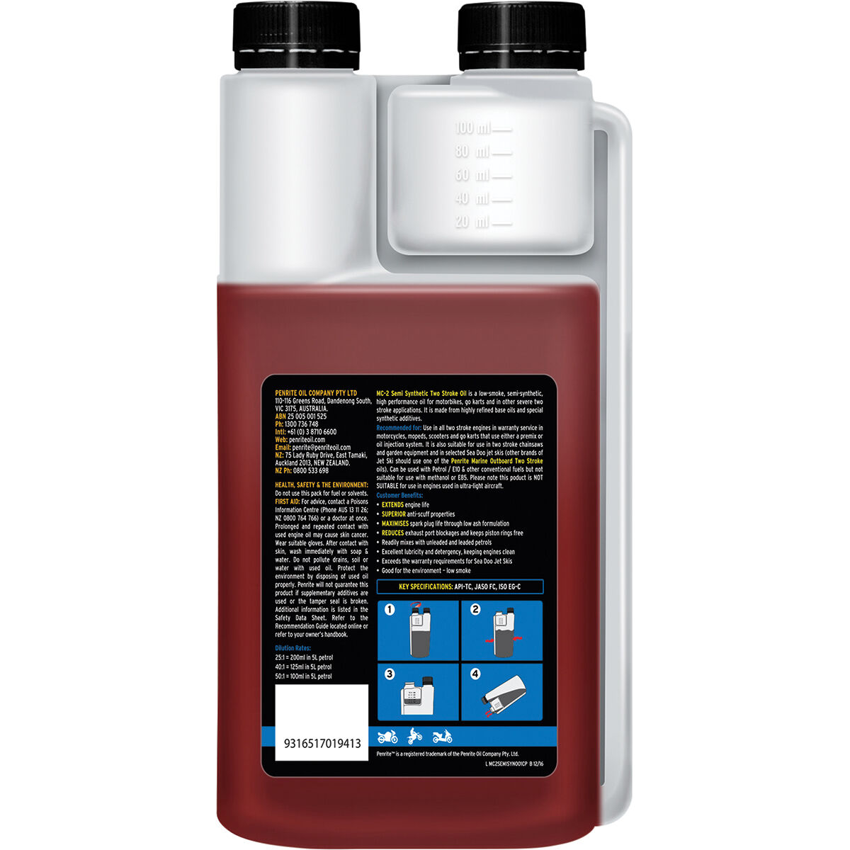 Penrite MC-2 Semi Synthetic Motorcycle Oil - 1 Litre, , scanz_hi-res