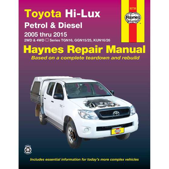 Haynes Car Manual For Toyota Hilux 2005-2015 - 92738, , scanz_hi-res