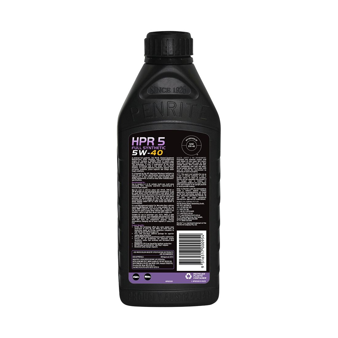 Penrite HPR 5 Engine Oil - 5W-40, 1 Litre, , scanz_hi-res