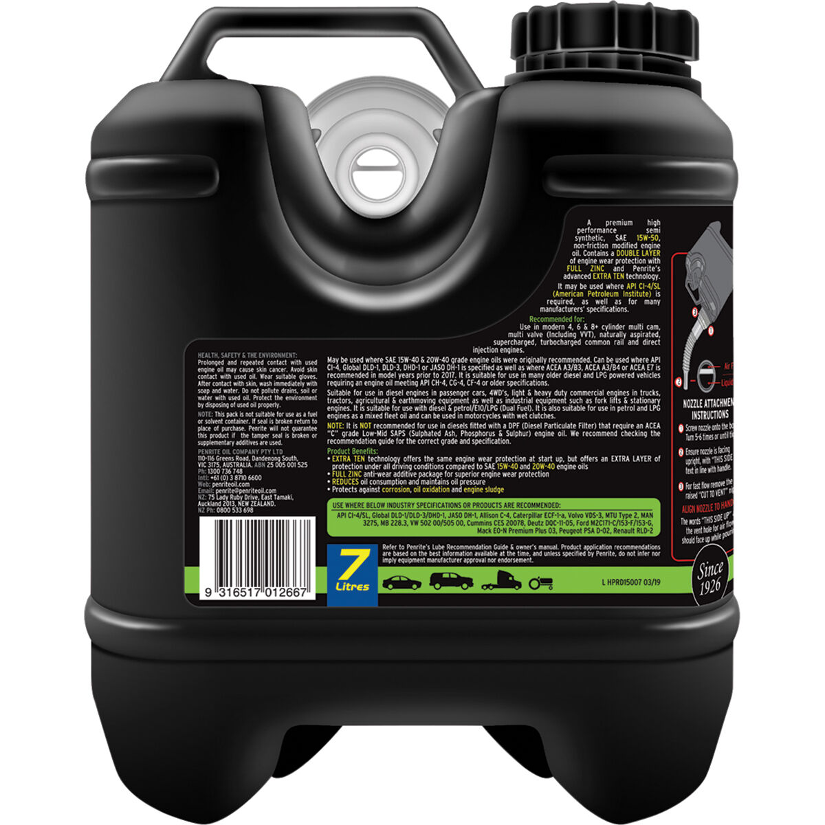 Penrite HPR Diesel 15 Engine Oil - 15W-50, 7 Litre, , scanz_hi-res