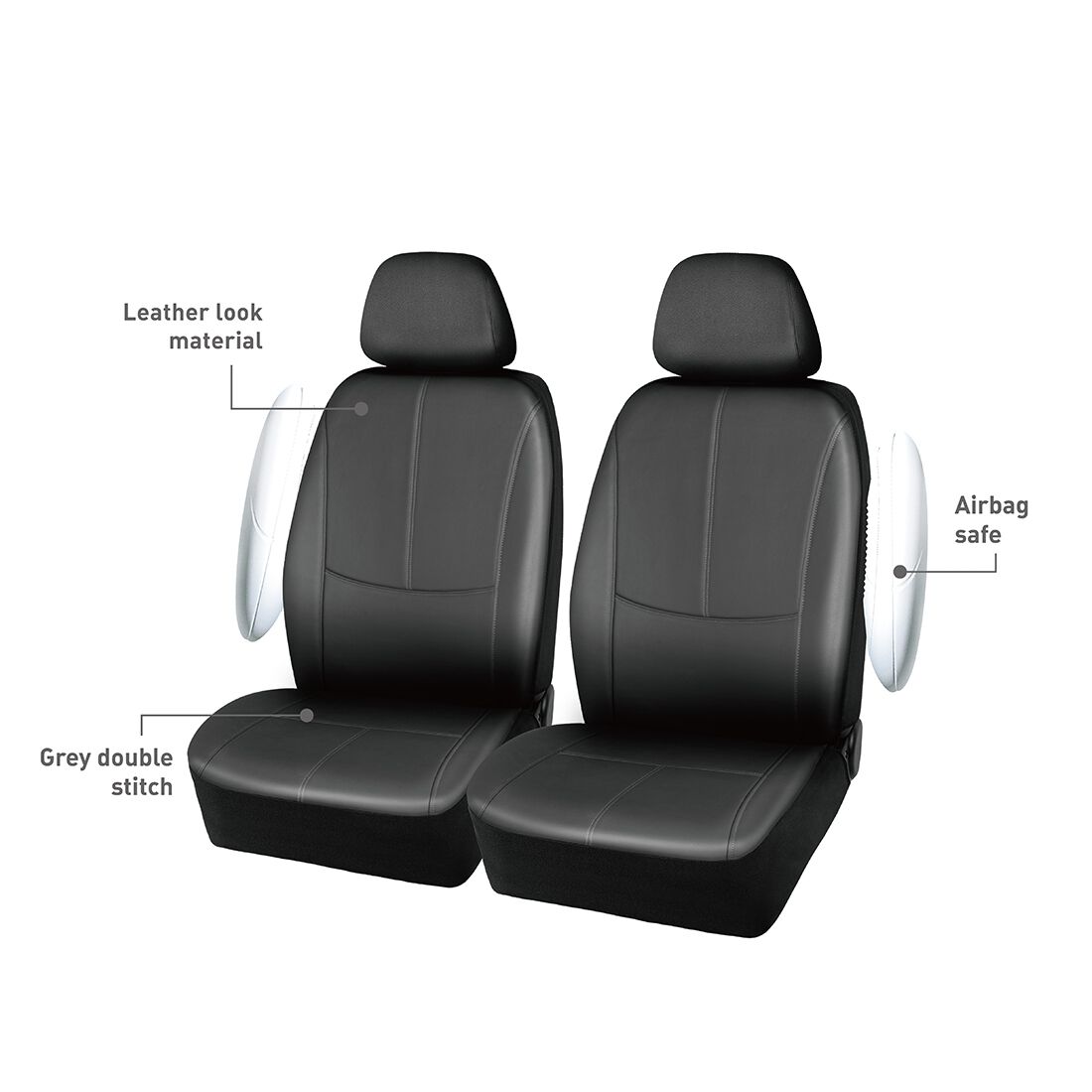 SCA Leather Look Stitch Seat Covers Black & Grey, Adjustable Headrests, Airbag Compatible, Size 30A, , scanz_hi-res