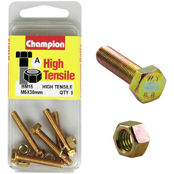 Champion High Tensile Bolts and Nuts BM15, M5 X 30mm, , scanz_hi-res