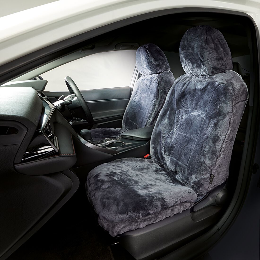 Silver CLOUDLUX Sheepskin Seat Covers - Slate Adjustable Headrests Size 30 Airbag Compatible, , scanz_hi-res