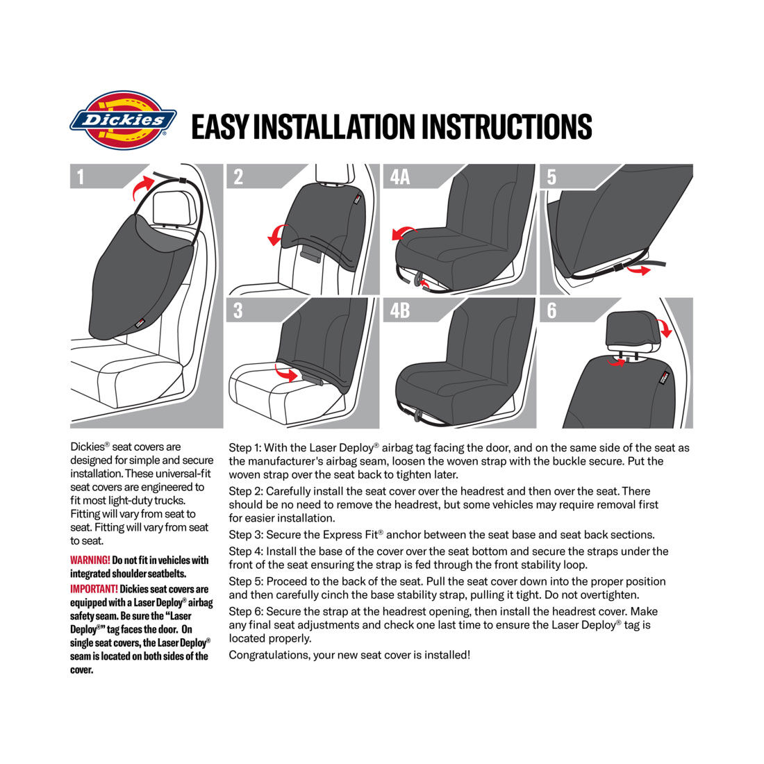 Dickies Premium Leather Look & Suede Seat Covers Black Adjustable Headrests Airbag Compatible, , scanz_hi-res