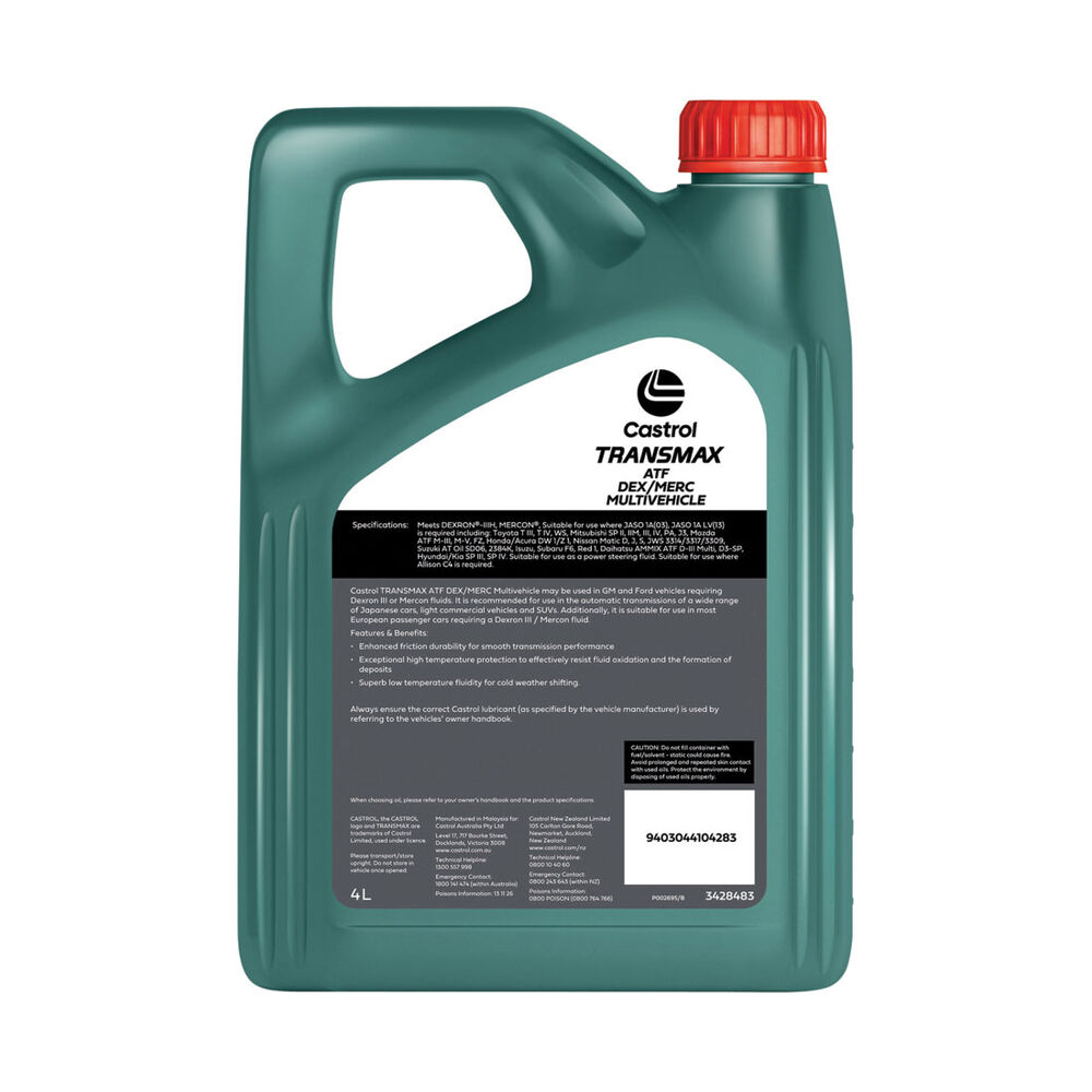 Castrol Auto Transmission Fluid Dex III, 4 Litre Supercheap Auto