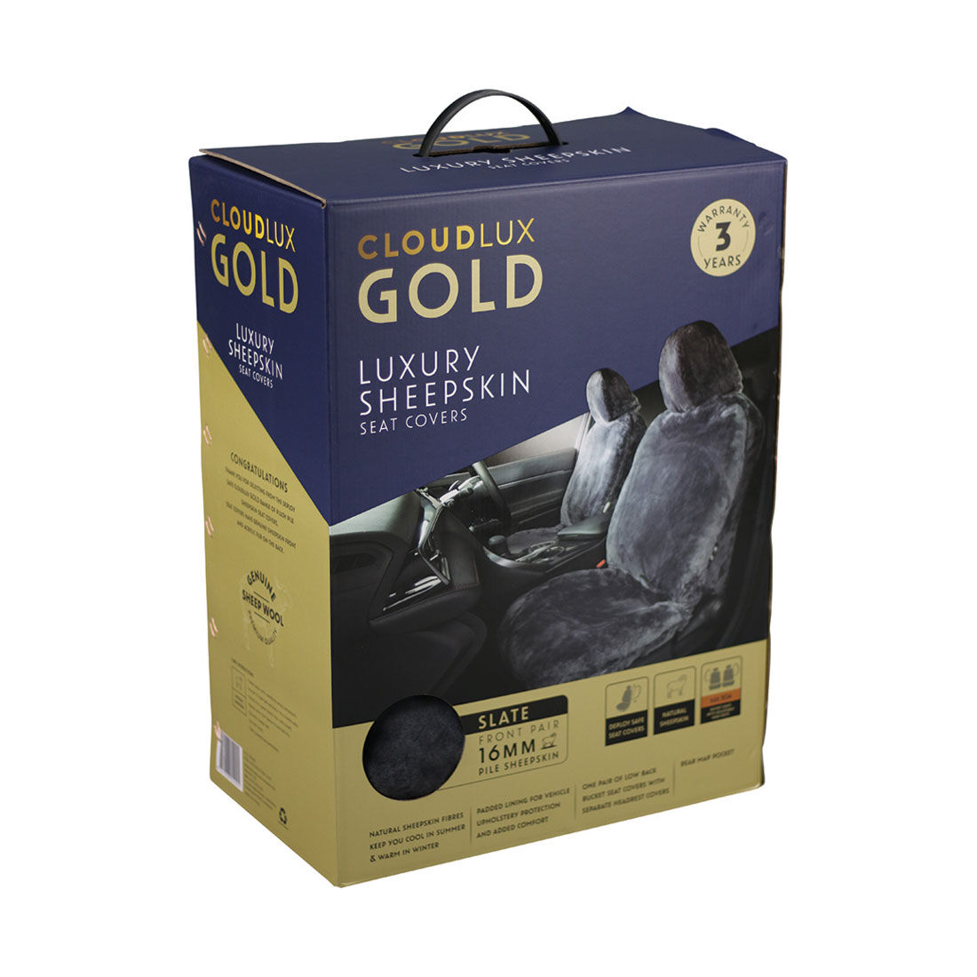Gold CLOUDLUX Sheepskin Seat Covers - Slate Adjustable Headrests Size 30 Front Pair Airbag Compatible, , scanz_hi-res