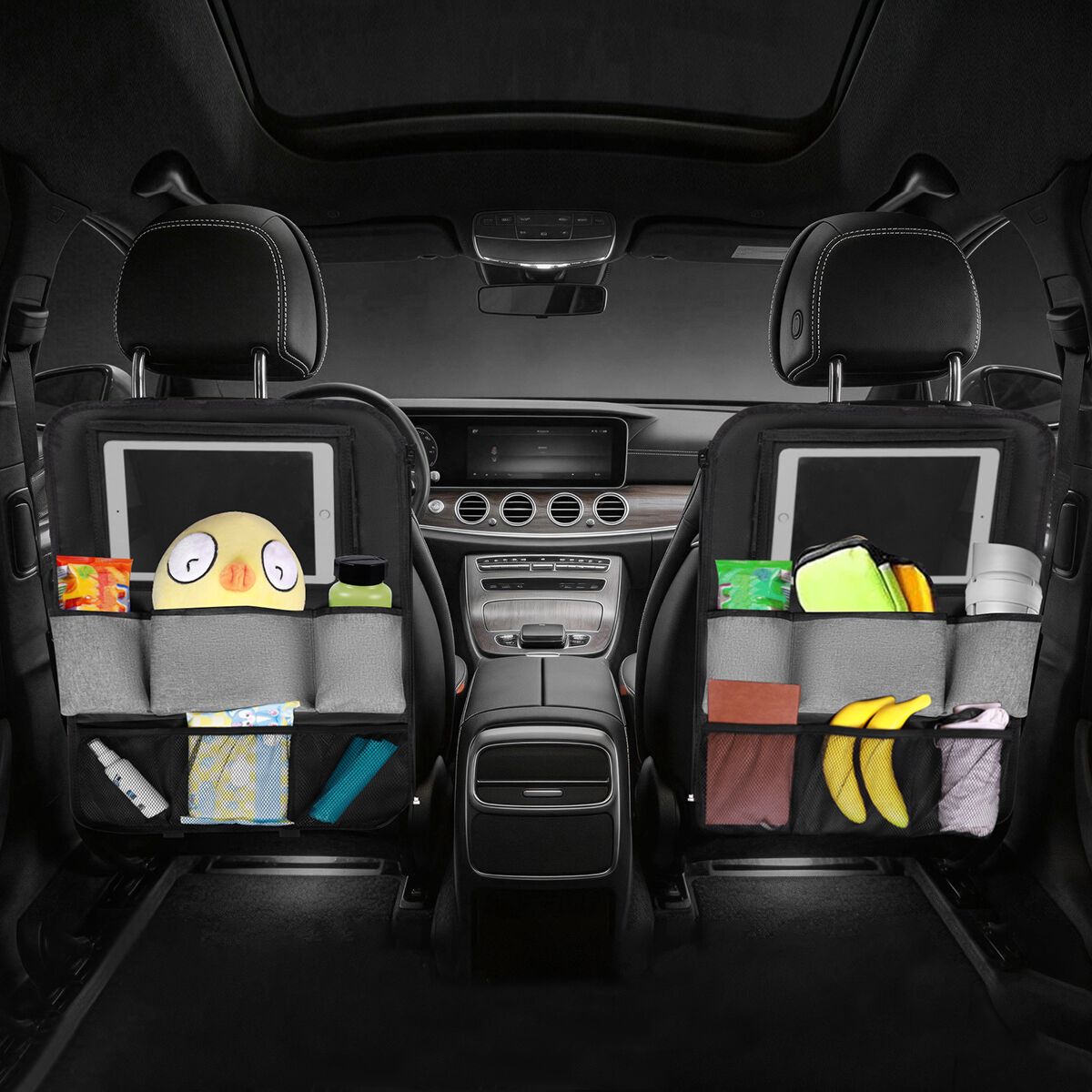 Cabin Crew Kids Repreve Triple Backseat Organiser Black/Grey, , scanz_hi-res