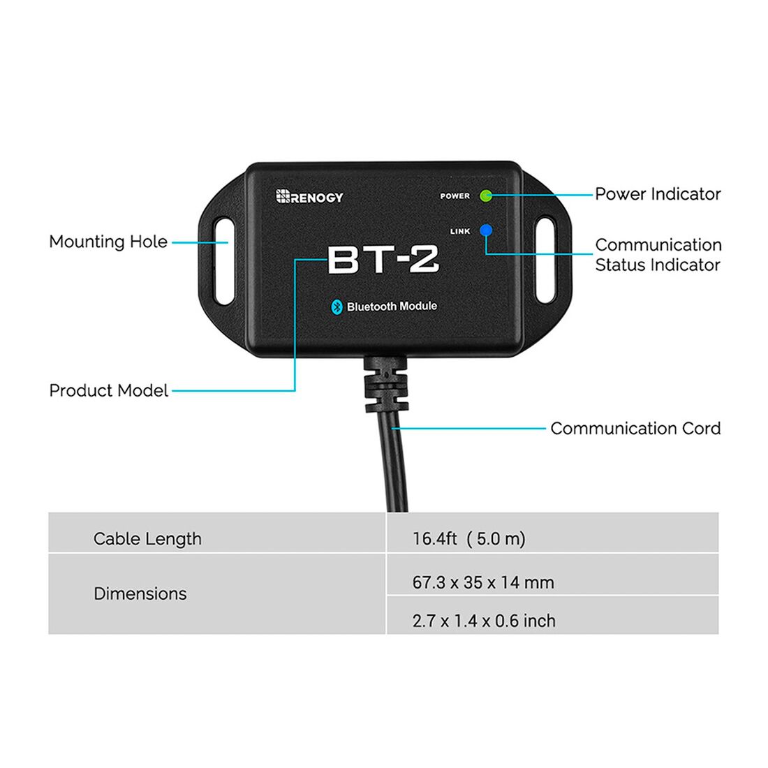 Renogy BT-2 Bluetooth Module for Rover Solar Charge Controllers, , scanz_hi-res