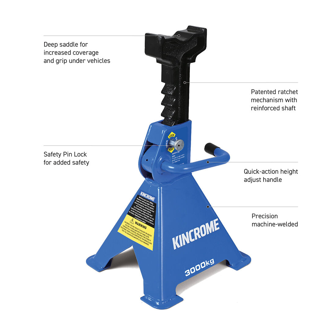 Kincrome Ratchet Car Stands w/Pin 3000kg, , scanz_hi-res