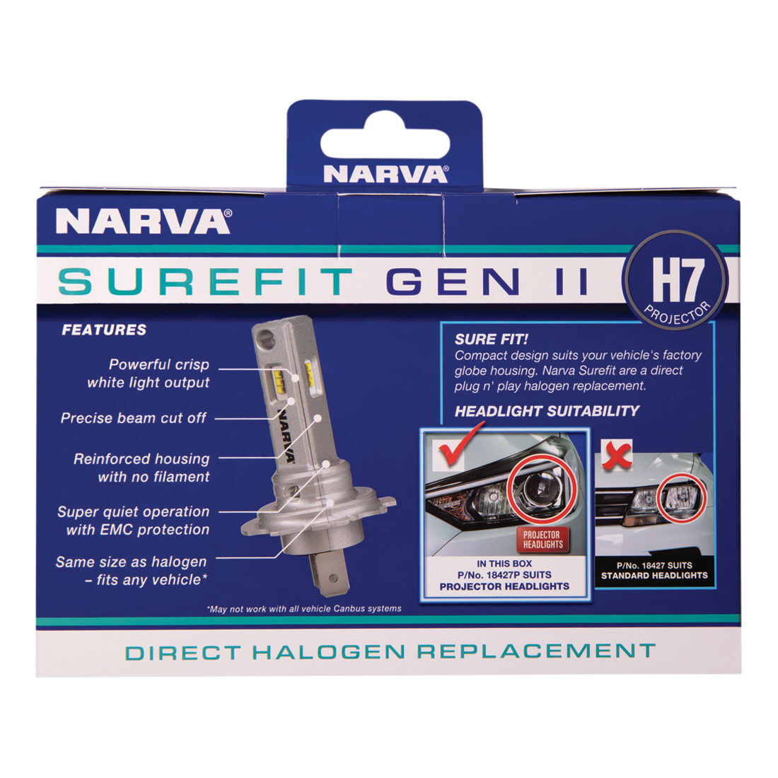 Narva Surefit Projector Style LED Headlight Globes H7, , scanz_hi-res