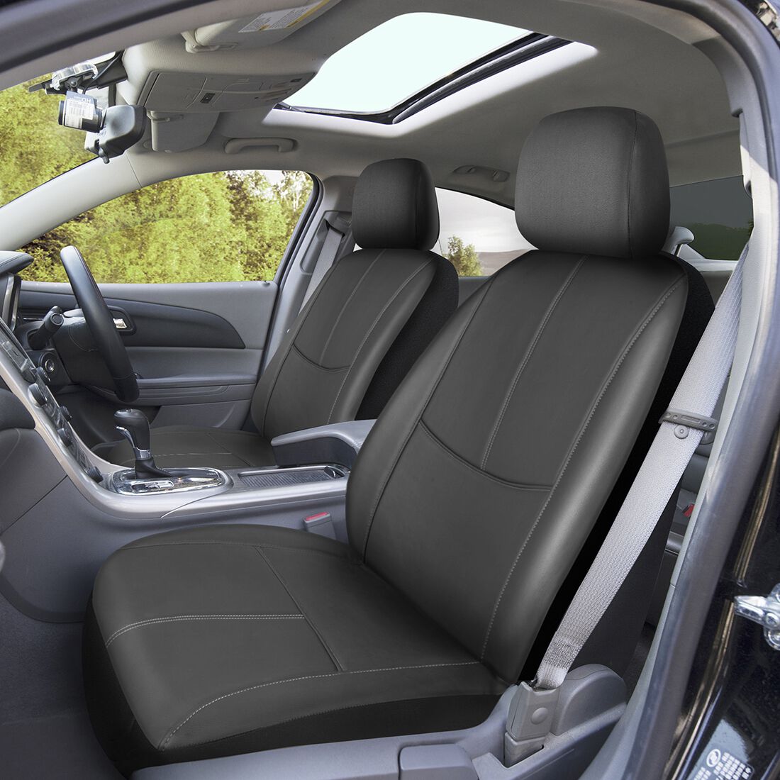 SCA Leather Look Stitch Seat Covers Black & Grey, Adjustable Headrests, Airbag Compatible, Size 30A, , scanz_hi-res