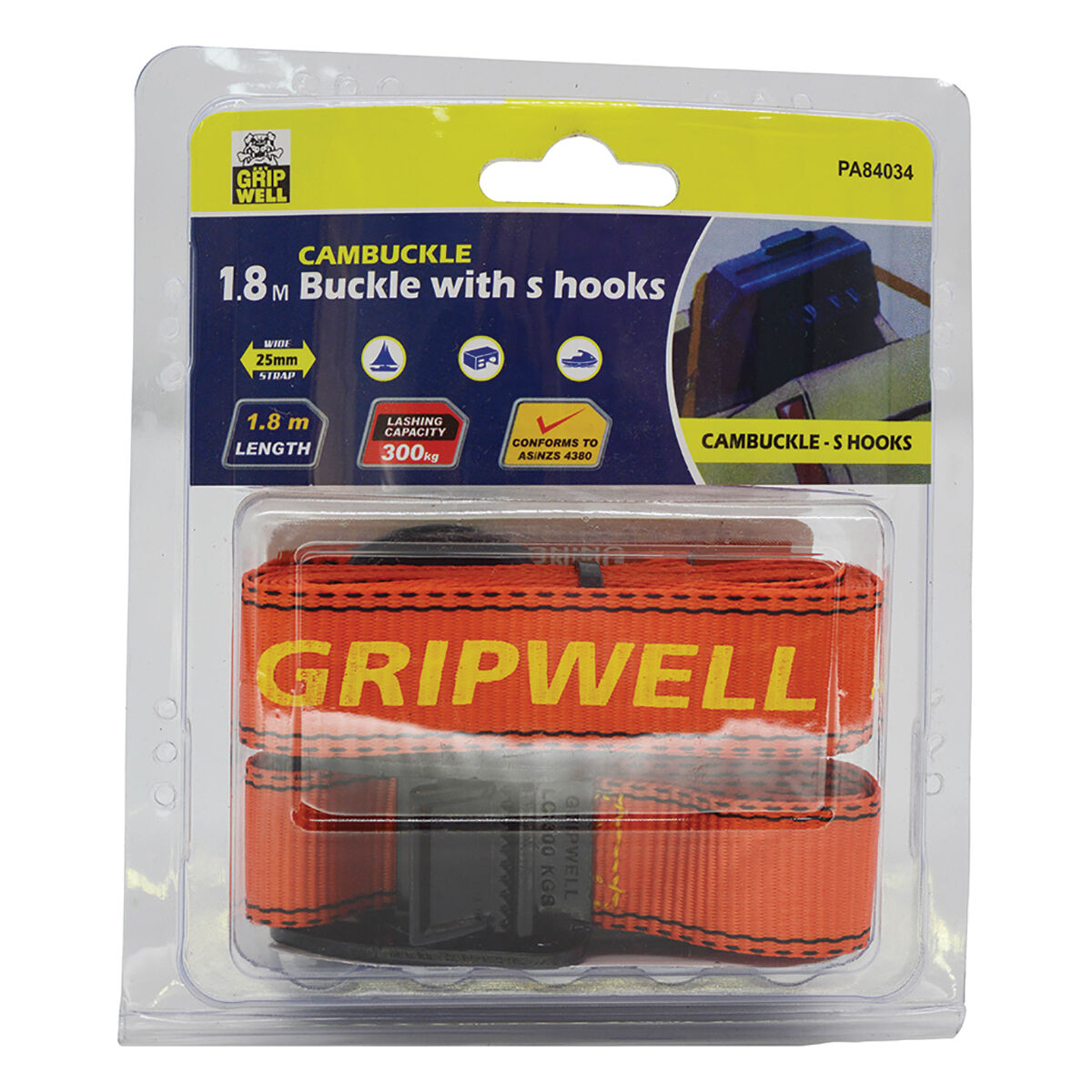 Gripwell Cambuckle Tie Down 1.8m 300kg, , scanz_hi-res