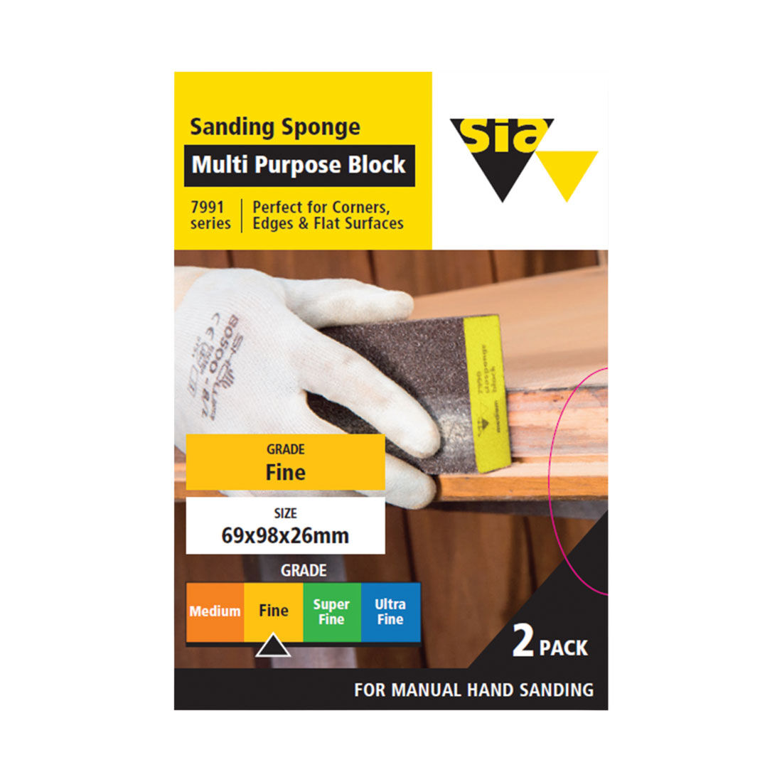 SIA Abrasives Multi-purpose Sanding Block 2 Pack Fine - Siasponge 7991, , scanz_hi-res