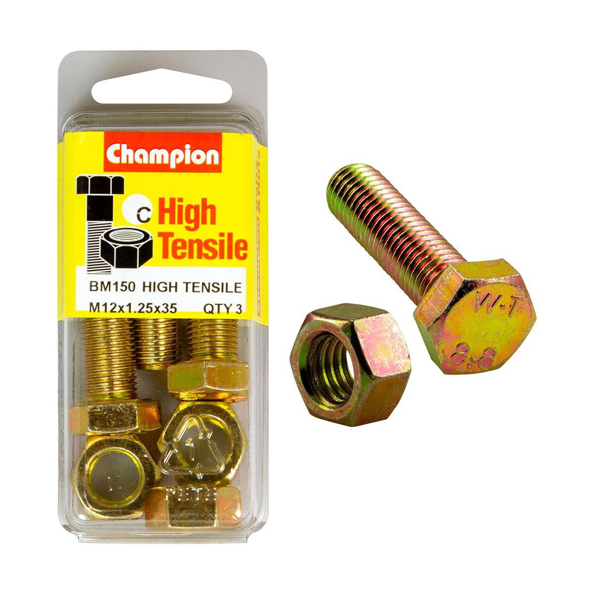 Champion Hex Set Screws & Nuts High Tensile M12 x 35 x 1.25mm Grade 8.8, , scanz_hi-res